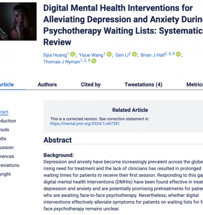 Digital Mental Health Interventions for Alleviating Depression and Anxiety During Psychotherapy Waiting Lists: Systematic Review