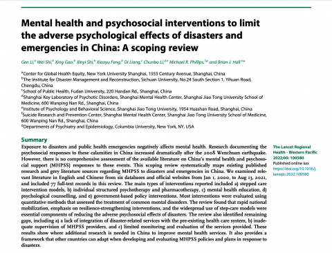 Scoping review on MHPSS in China