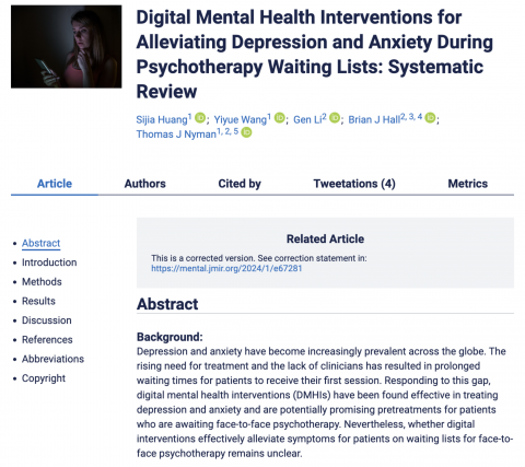 Digital Mental Health Interventions for Alleviating Depression and Anxiety During Psychotherapy Waiting Lists: Systematic Review